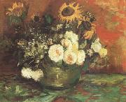 Vincent Van Gogh Bowl with Sunflowers,Roses and other Flowers (nn040 Sweden oil painting artist